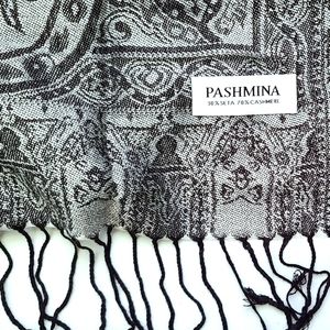 Classic Silk and Cashmere Pashmina in Black and Gray